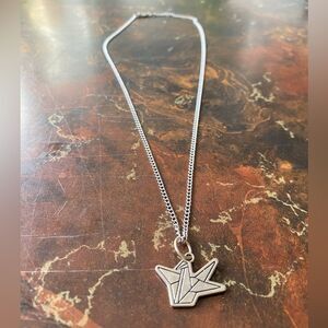 Origami Paper Crane Symbol Silver Necklace
